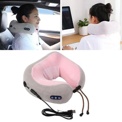 Travel Neck Pillow/Electric Neck Massager with Heating, Memory Foam Pillow for Neck Pain Relief, Neck Support Pillow for Airplane, Car, Office, Gift (Grey)