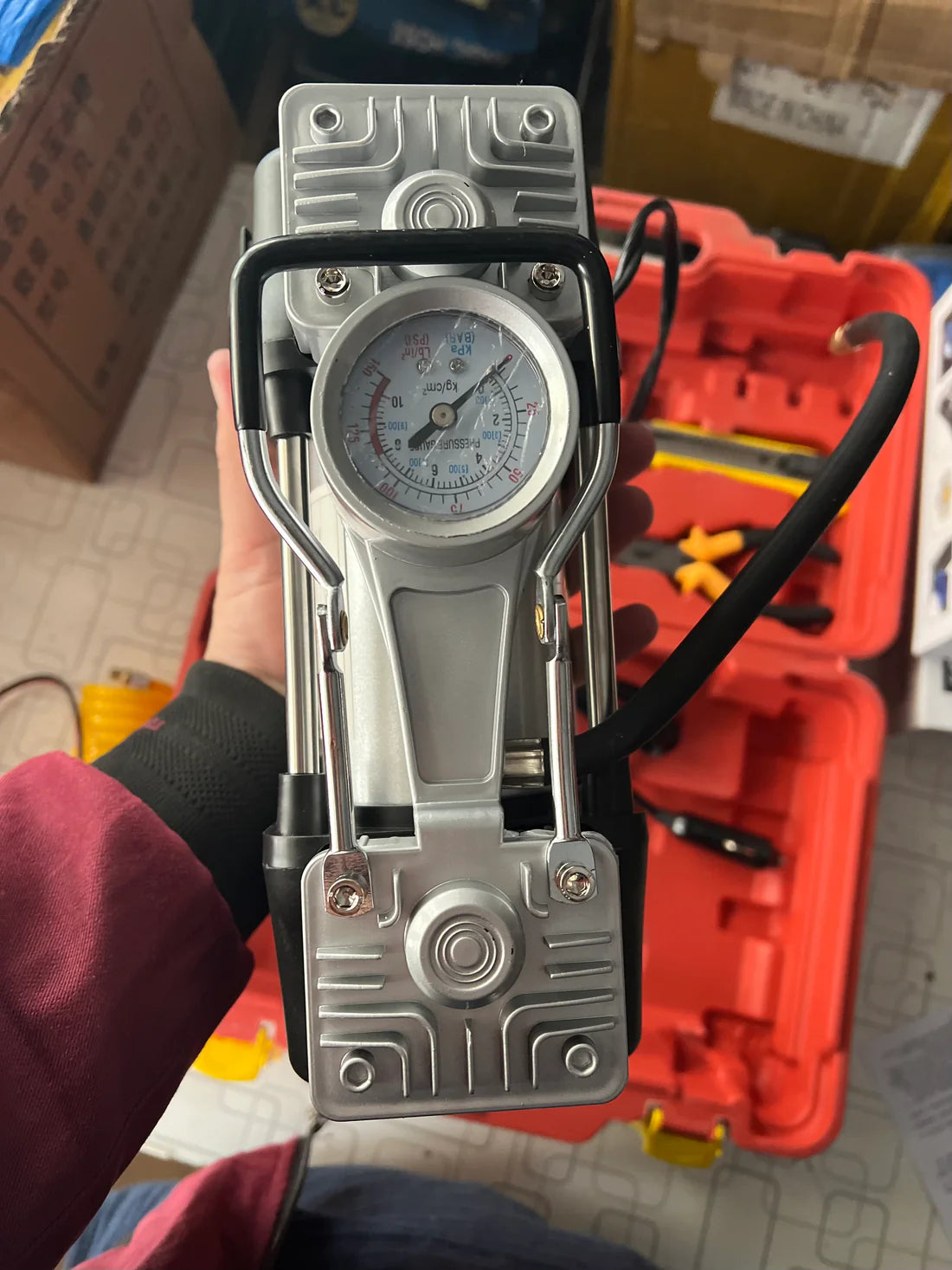 High Quality 2 in 1 Car Bike Tire inflyater + pancher kit .Tire Air compressor. Air pump