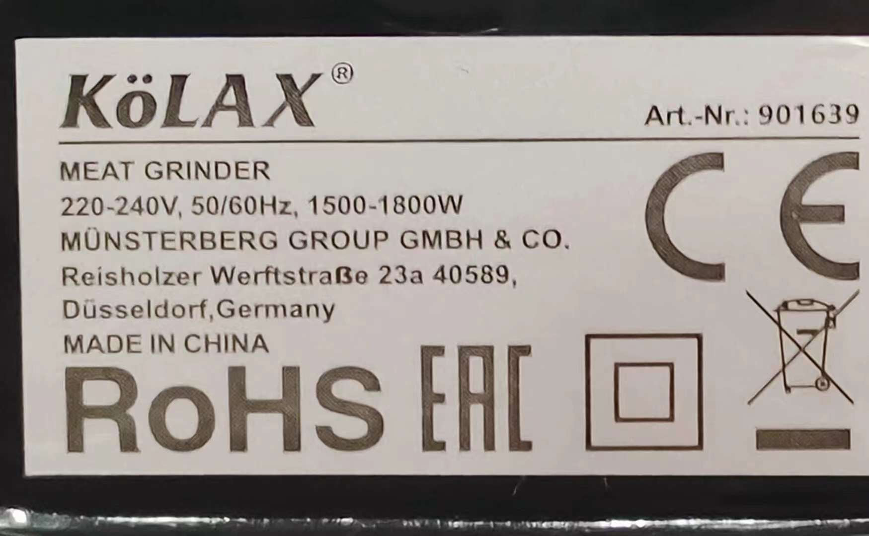 German Lott imported KOLAX Meat Grinder