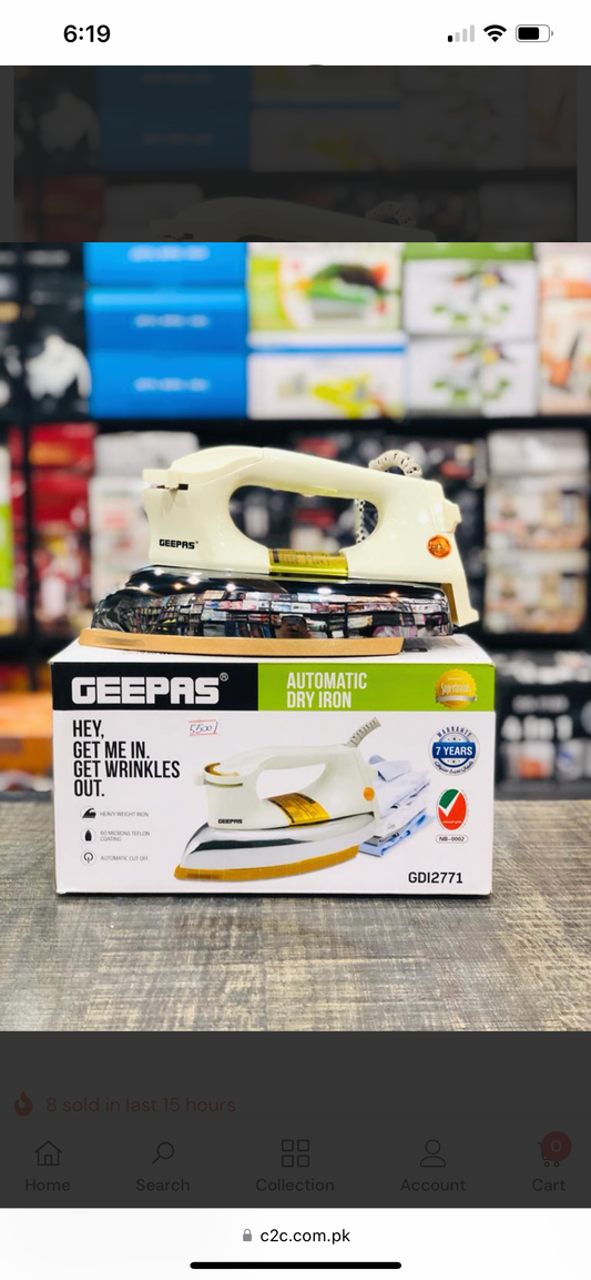 Orginal GEEPAS Dry Iron UAE Brand 7 years Warranty