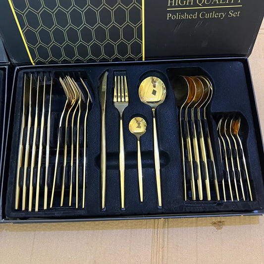 Lot Imported 24 Piece Golden  Cutlery set premium Quality