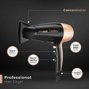 HESLEY Aria Professional Hair Dryer with Diffuser, Concentrator & Cool Shot Knob 2200 Watts,