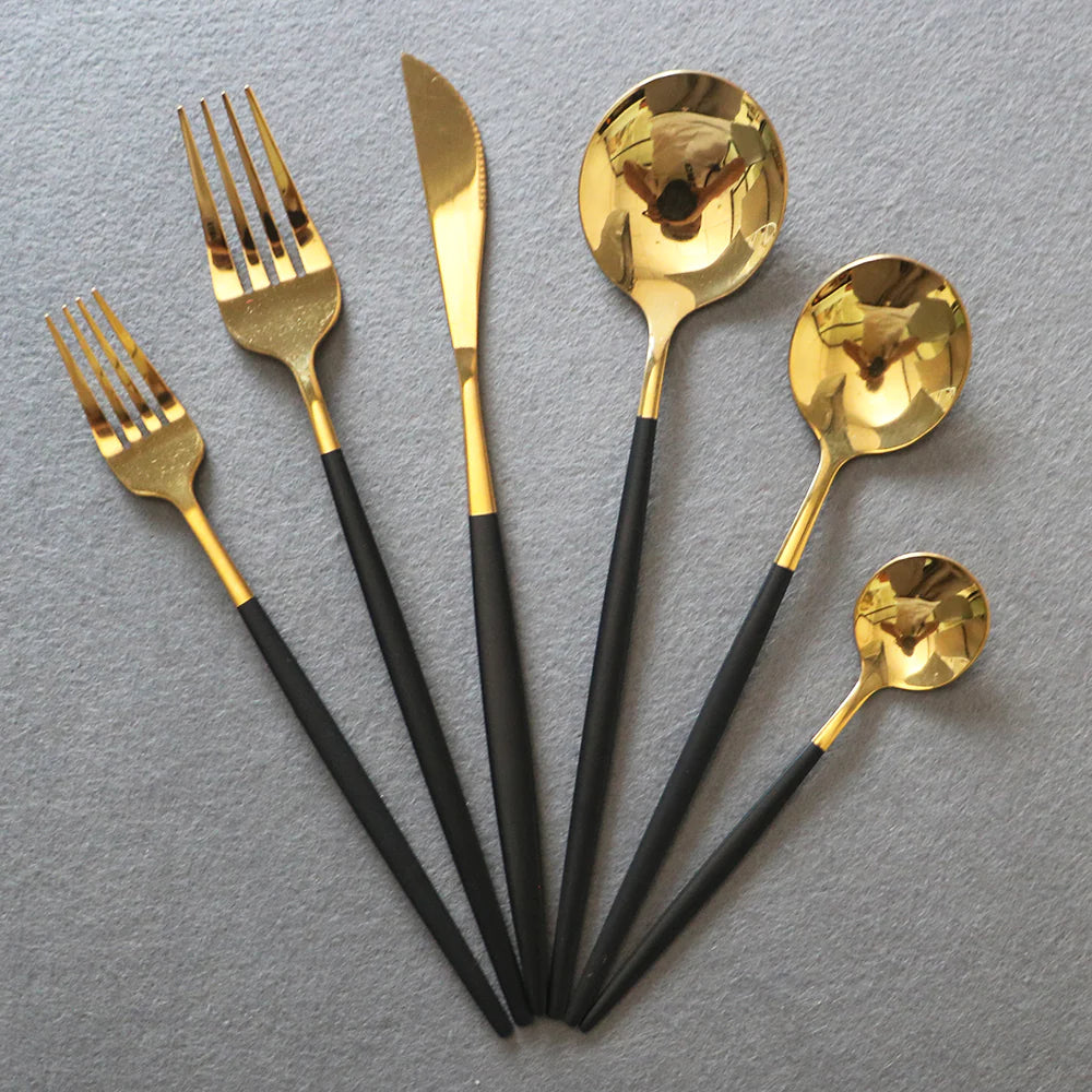 Lot Imported 24 Piece Golden & Black Cutlery set